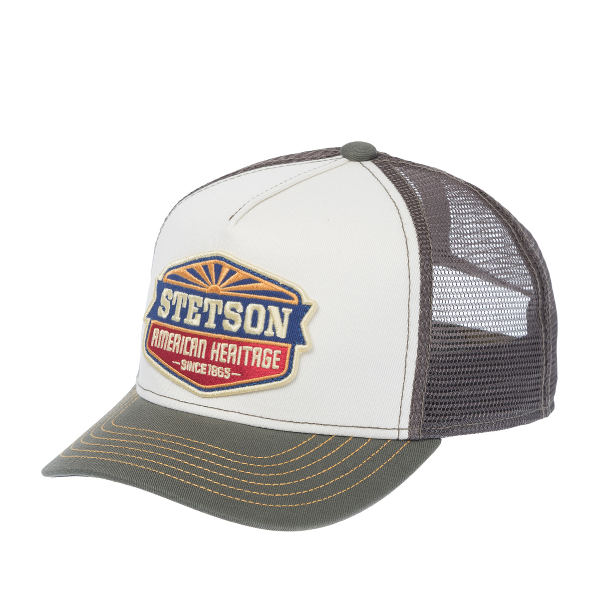 Бейсболка STETSON арт. 7751194K TRUCKER CAP SUN (оливковый / белый)